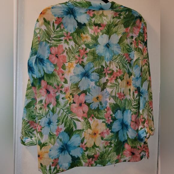 Vtg Semi Sheer Tropical Floral Button-Up Shirt Sz M Summer Vacation GrandmaCore - Picture 2 of 7